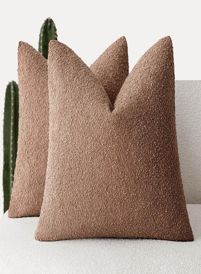 Foindtower Pack of 2 Textured Boucle Throw Pillow Covers Accent Solid Pillow Cases Cozy Soft Decorative Couch Cushion Case for Chair Sofa Bedroom Living Room Home Decor 20x20 Inch Dusty Orange Hazel - Image 1